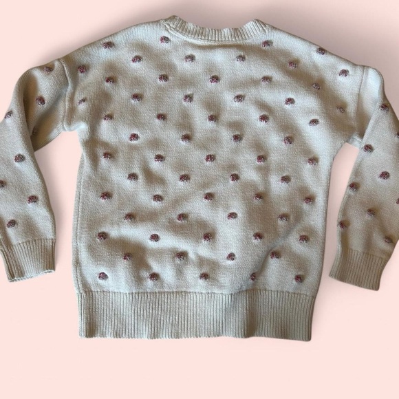 Girls Gap Kids Tinsel Dot Sweater, Size Small (6-7) | Cream with Pink Pom Dots - Picture 5 of 7